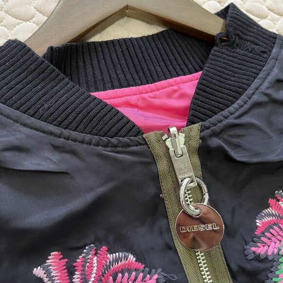 NWT Diesel Embroidery Reversible Bomber Jacket Reversible Zip Up Women's Size L - Picture 10 of 14